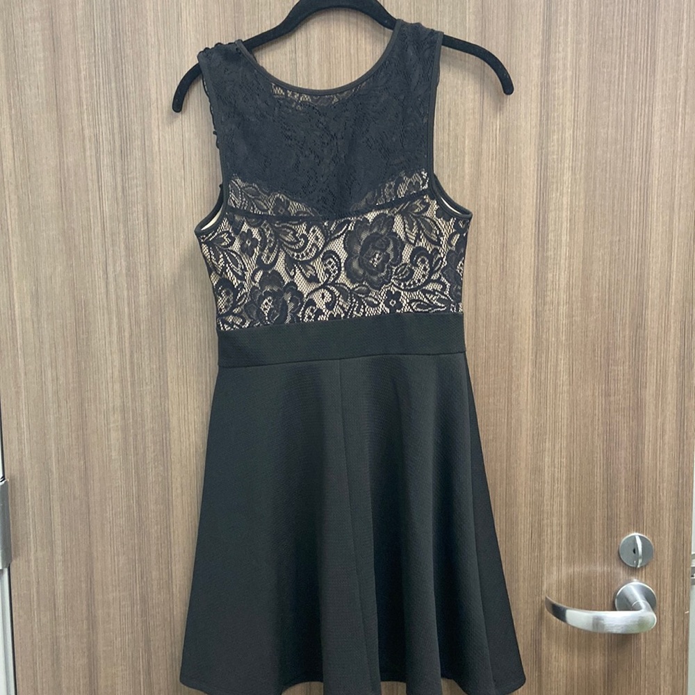 Trixxi black dress with nude bust area with lace overlay